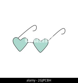Blue heart shaped eyeglasses. Vector illustration in doodle style isolated on white background. Cartoon eyewear symbol for cards and stickers Stock Vector