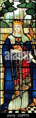 Queen Bertha of Kent, stained glass window, by J. Powell & Son, 1900, Blakeney, Norfolk, England Stock Photo