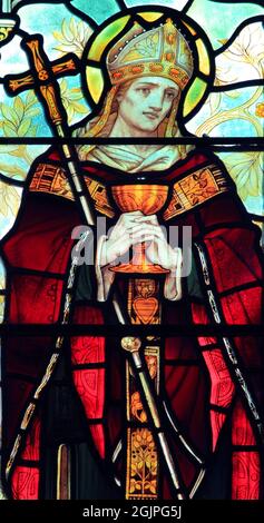 St. Augustine, stained glass, window, by J. Powell & Son, 1900, Blakeney, Norfolk, England 2 Stock Photo