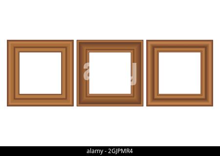 Big set of squared golden vintage wooden frame for your design. Vintage cover. Place for text. Vintage antique gold beautiful rectangular frames Stock Vector