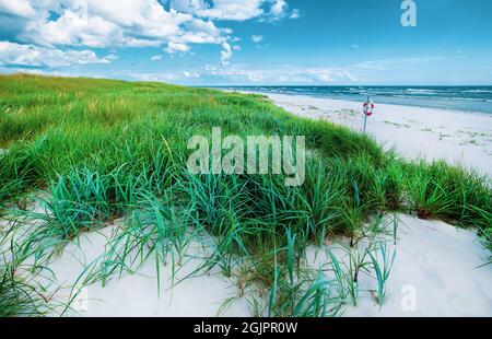 Dueodde, the white sandy beach on the south coast of Bornholm, Denmark
