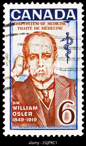 MOSCOW, RUSSIA - APRIL 17, 2021: Postage stamp printed in Canada devoted to 50th Death Anniversary of Sir William Osler (1849-1919), circa 1969 Stock Photo