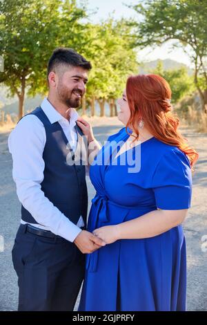 Woman and man look to each other Stock Photo