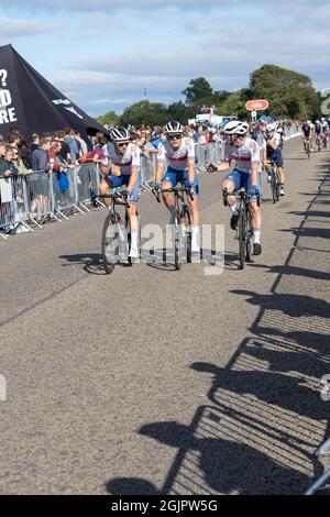 Edinburgh, Scotland, UK. 11th Sep, 2021. Edinburgh's Queens Drive plays host to the finish of Stage 7 of the 2021 AJ Bell Tour of Britain Cycling Race with Ethan Hayter, Wout Van Aert and Julian Alaphilippe battling to take the lead into the final stage tomorrow. Credit: Richard Gass/Alamy Live News Stock Photo