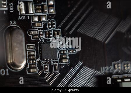 Closeup of the main printed circuit board components Stock Photo