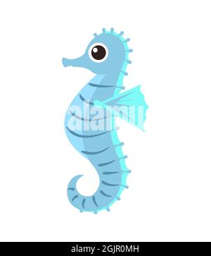 Sea horse. Wild animals. Underwater world. Aquarium or tropical marine. Isolated on white background. Illustration in cartoon style. Flat design Stock Vector