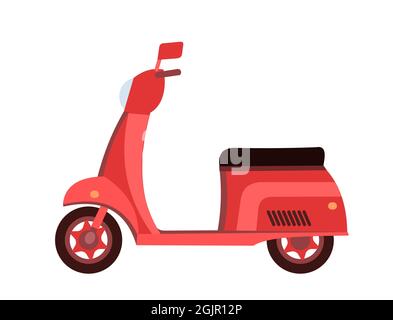 Red Scooter Bike cartoon. The illustration is isolated on a white background. Side view. Cool motorcycle. Vector Stock Vector