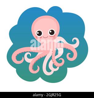 Octopus. Little landscape. Underwater life. Wild animals. Ocean, sea. Summer water. Isolated on white background. Illustration in cartoon style. Flat Stock Vector