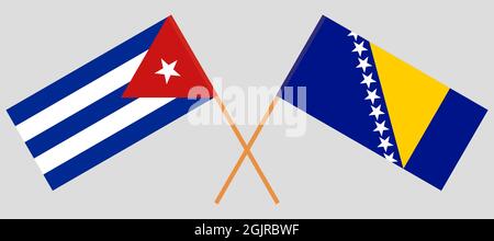 Crossed flags of Bosnia and Herzegovina and Cuba. Official colors. Correct proportion. Vector illustration Stock Vector