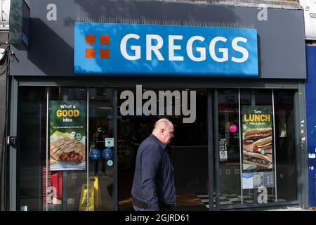 London, UK. 09th Sep, 2021. A man walks past a branch of Greggs. (Photo by Dinendra Haria/SOPA Images/Sipa USA) Credit: Sipa USA/Alamy Live News Stock Photo