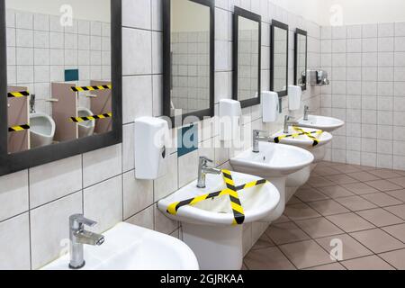Social life measures applied in public toilets for covid-19 measures. Social Distance
