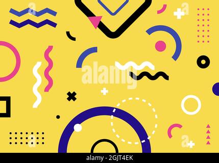 Abstract trendy geometric pattern colorful on yellow background memphis style. Vector illustration Stock Vector