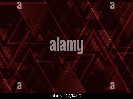 Abstract red triangles shape and lines on black background for business technology style. Geometric design element for elegant with copy space. Vector Stock Vector