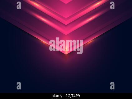 Abstract technology concept pink lights triangle on dark background with space for you text. Vector illustration Stock Vector