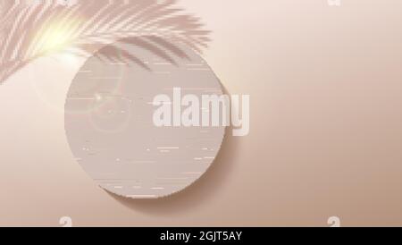 Shadow of palm leafs. Background with wooden podium. Scene for product display. Vector illustration Stock Vector