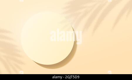 Background with shadow of palm leaves and podium. Scene for product display. Top down view. Vector illustration Stock Vector