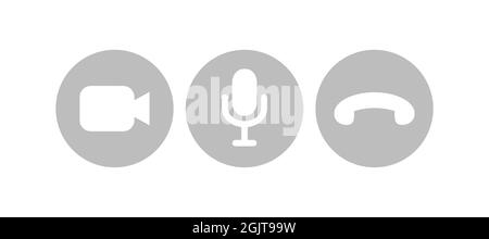 Virtual hangouts icons for conference call. Video, sound and call icons isolated on white background. Flat vector illustration Stock Vector