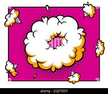 Surprising boom cloud in halftone background for sales and promotions. Banner template for surprises and bursting events. Vector illustration in pop Stock Vector