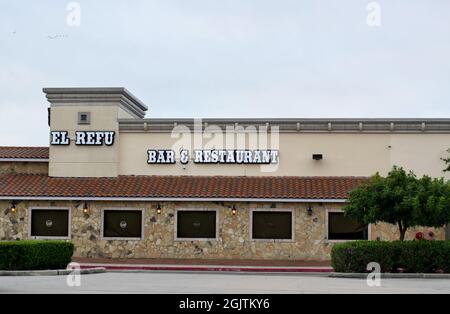 Humble, Texas USA 09-06-2019: El Refu Mexican restaurant exterior in Humble, Texas from the side. One of the many Tex Mex restaurants in Houston. Stock Photo