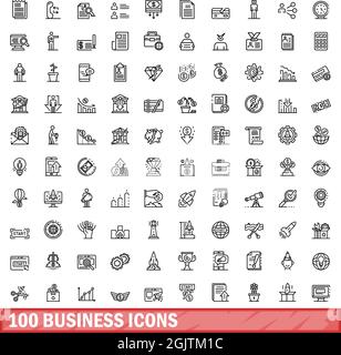 100 business icons set. Outline illustration of 100 business icons vector set isolated on white background Stock Vector