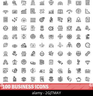 100 business icons set. Outline illustration of 100 business icons vector set isolated on white background Stock Vector