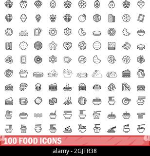 100 food icons set. Outline illustration of 100 food icons vector set isolated on white background Stock Vector