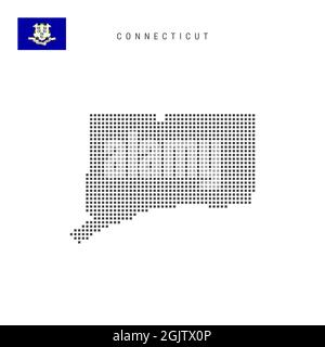 Square dots pattern map of Connecticut. Dotted pixel map with flag isolated on white background. illustration. Stock Photo