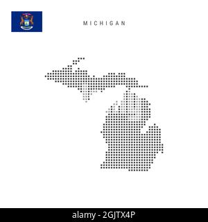 Michigan detailed silhouette map, dotted pattern and slanted parallel ...