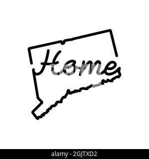 Connecticut US state outline map with the handwritten HOME word. Continuous line drawing of patriotic home sign. A love for a small homeland. Interior Stock Photo