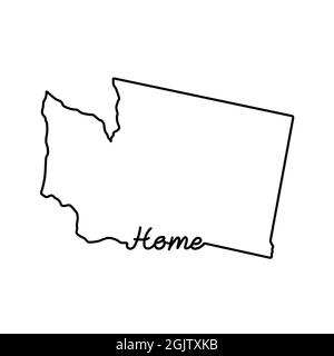 Washington US state outline map with the handwritten HOME word. Continuous line drawing of patriotic home sign. A love for a small homeland. Interior Stock Photo