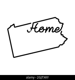 Pennsylvania US state outline map with the handwritten HOME word. Continuous line drawing of patriotic home sign. A love for a small homeland. Interio Stock Photo