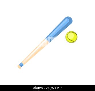 Baseball bat and ball. Sports equipment for athletes. Isolated on white background. Symbol, icon. Colorful Illustration Vector. Stock Vector