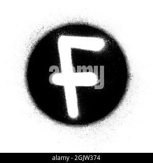 graffiti white F font sprayed in black circle Stock Vector