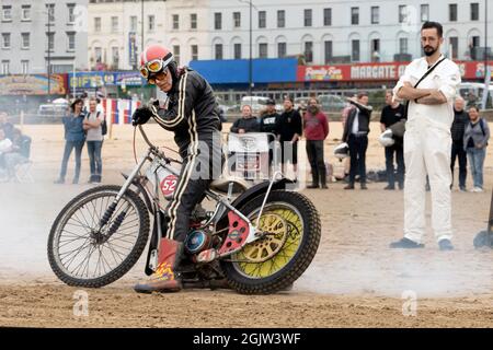 The Mile Beach Race 2021. Motorcycle Sprint racing on Margate sands beach Thanet Kent UK Stock Photo