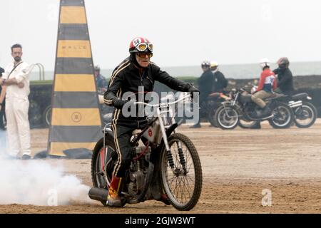 The Mile Beach Race 2021. Motorcycle Sprint racing on Margate sands beach Thanet Kent UK Stock Photo