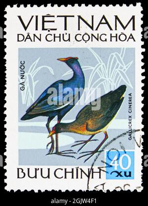 MOSCOW, RUSSIA - JUNE 20, 2021: Postage stamp printed in Vietnam shows Watercock (Gallicrex cinerea), Birds serie, circa 1972 Stock Photo
