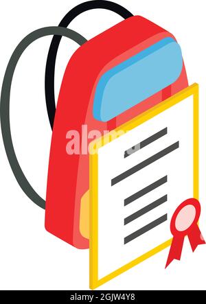 Offline education icon isometric vector. Bright school bag and diploma icon. Education concept Stock Vector