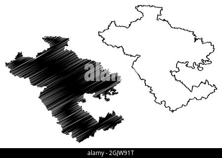 Ahmednagar district (Maharashtra State, Nashik Division, Republic of India) map vector illustration, scribble sketch Ahmednagar map Stock Vector