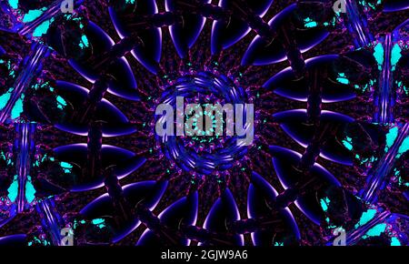 Modern and futuristic abstract digital neon background kaleidoscope pattern ideal for technology. Stock Photo