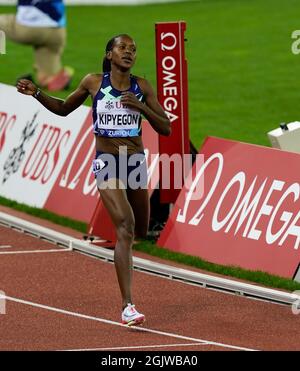 Zurich,,  09 Sep 2021 1500m winner Faith Kipyegon   Seen in action during the Wanda Diamond League at Litzigrund Stadium Zurich Switzerland on Septemb Stock Photo