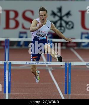 Zurich,,  09 Sep 2021 400m Hurdles winner Karsten Warholm (NOR) Seen in action during the Wanda Diamond League at Litzigrund Stadium Zurich Switzerlan Stock Photo