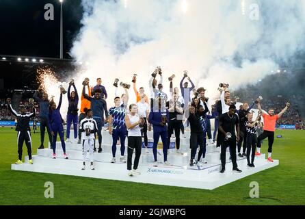 Zurich,,  09 Sep 2021  Diamond Trophy Winners Celebrate during the Wanda Diamond League at Litzigrund Stadium Zurich Switzerland on September 09 2021 Stock Photo