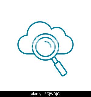 Search cloud line icon. Magnifying glass and cloud. Searching online database concept. Big data framework. Online storage technology. Data analytics. Stock Vector