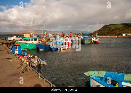 Fishing boats anchored in the harbor on Bantry Bay, County Cork, Ireland. Stock Photo