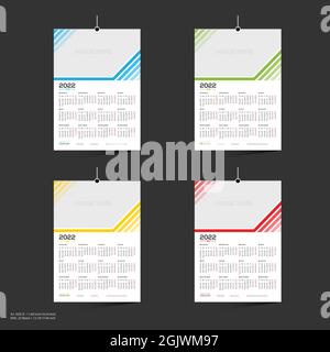 12 month 4 color vector 2022 wall calendar design Stock Vector