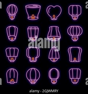 Floating lantern icons set. Outline set of floating lantern vector ...