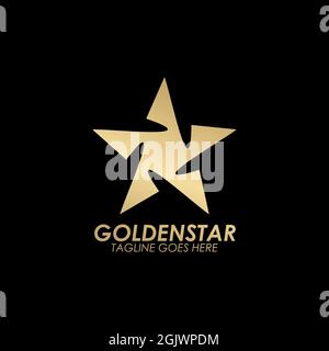 Golden stars icon logo design vector template with black background Stock Vector