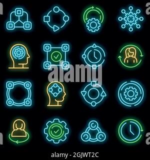 Adapt to changes icons set. Outline set of adapt to changes vector icons neon color on black Stock Vector