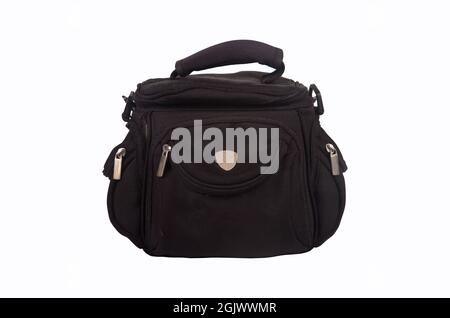 Black bag designed for digital camera, isolated on white background Stock Photo