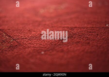 red carpet texture background with selective focus Stock Photo